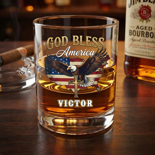 Patriotic 250th Anniversary God Bless America Eagle 1776 - 2026 Whiskey Glass
