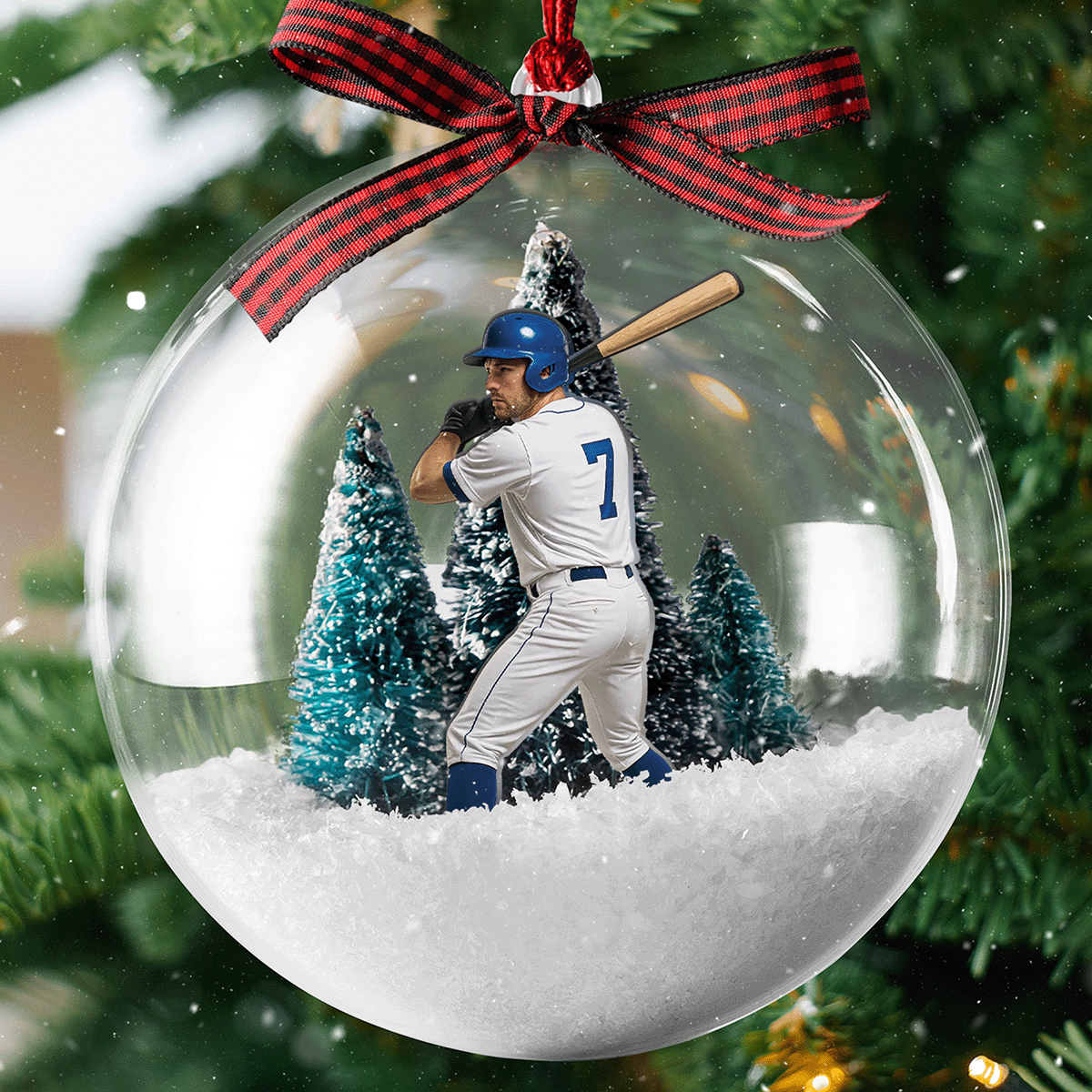 Personalized Baseball Player Christmas Bauble Ornament
