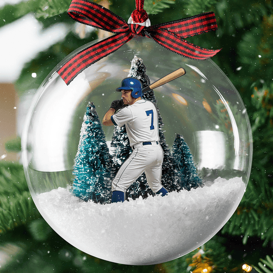 Personalized Baseball Player Christmas Bauble Ornament