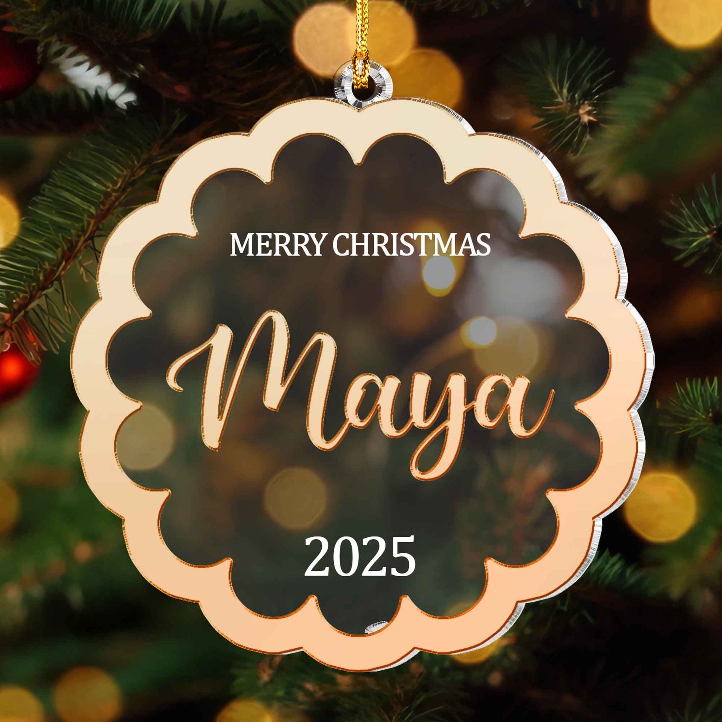 Personalized Floral Mirrored Acrylic Ornament – Custom Christmas Gift