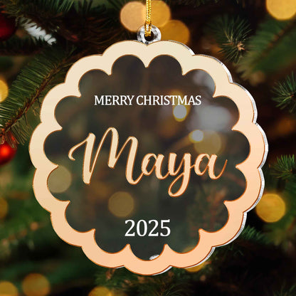 Personalized Floral Mirrored Acrylic Ornament – Custom Christmas Gift