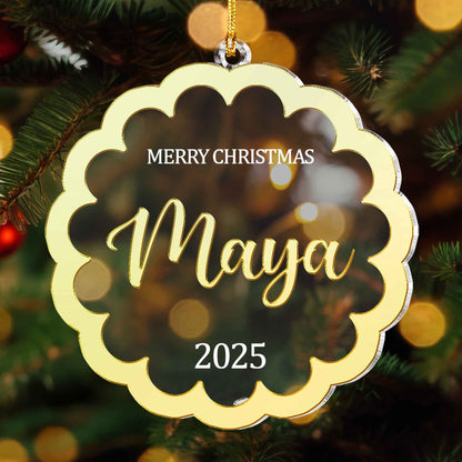 Personalized Floral Mirrored Acrylic Ornament – Custom Christmas Gift