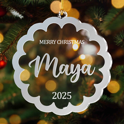 Personalized Floral Mirrored Acrylic Ornament – Custom Christmas Gift