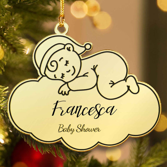Personalized Mirrored Acrylic Cloud Ornament - Christmas Baby Shower Gift