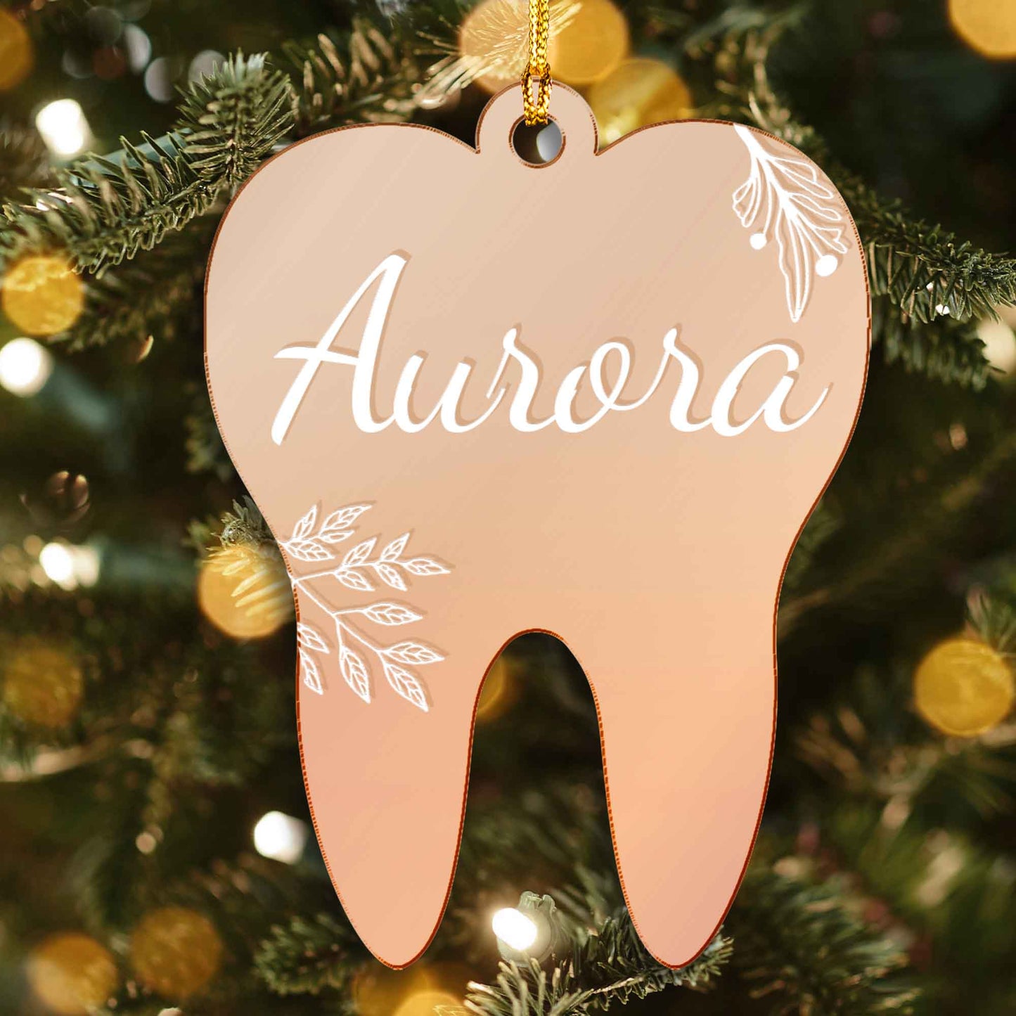 Personalized Mirrored Acrylic Tooth Shape Ornament - Christmas Gift for Dentist