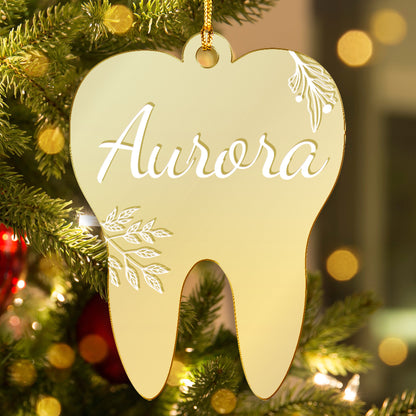 Personalized Mirrored Acrylic Tooth Shape Ornament - Christmas Gift for Dentist