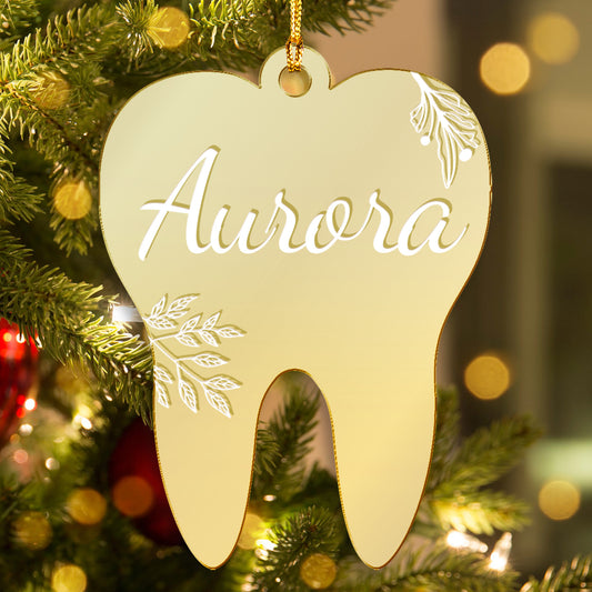 Personalized Mirrored Acrylic Tooth Shape Ornament - Christmas Gift for Dentist
