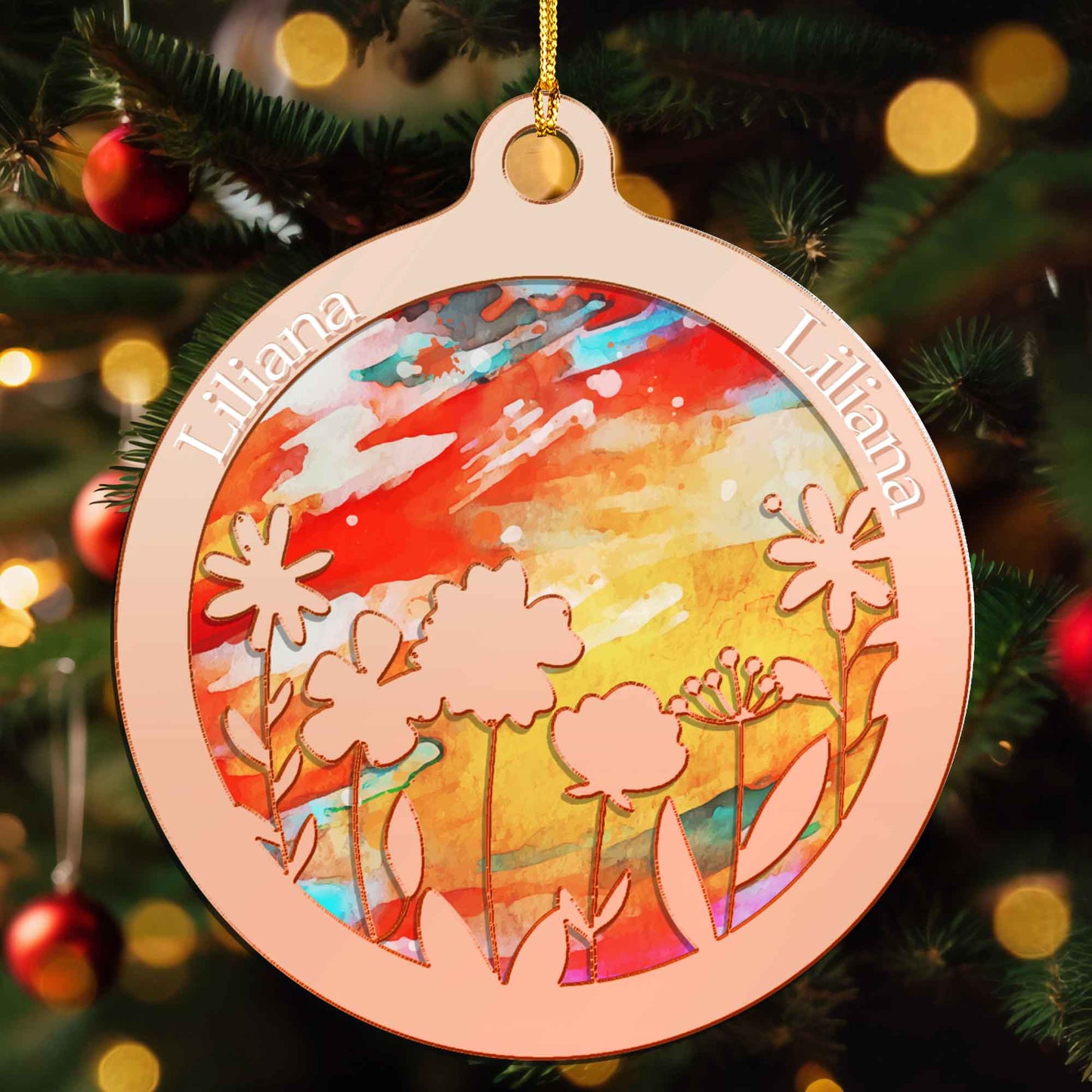 Personalized Mirrored  Acrylic Wild Flowers Ornament - Hanging Decoration