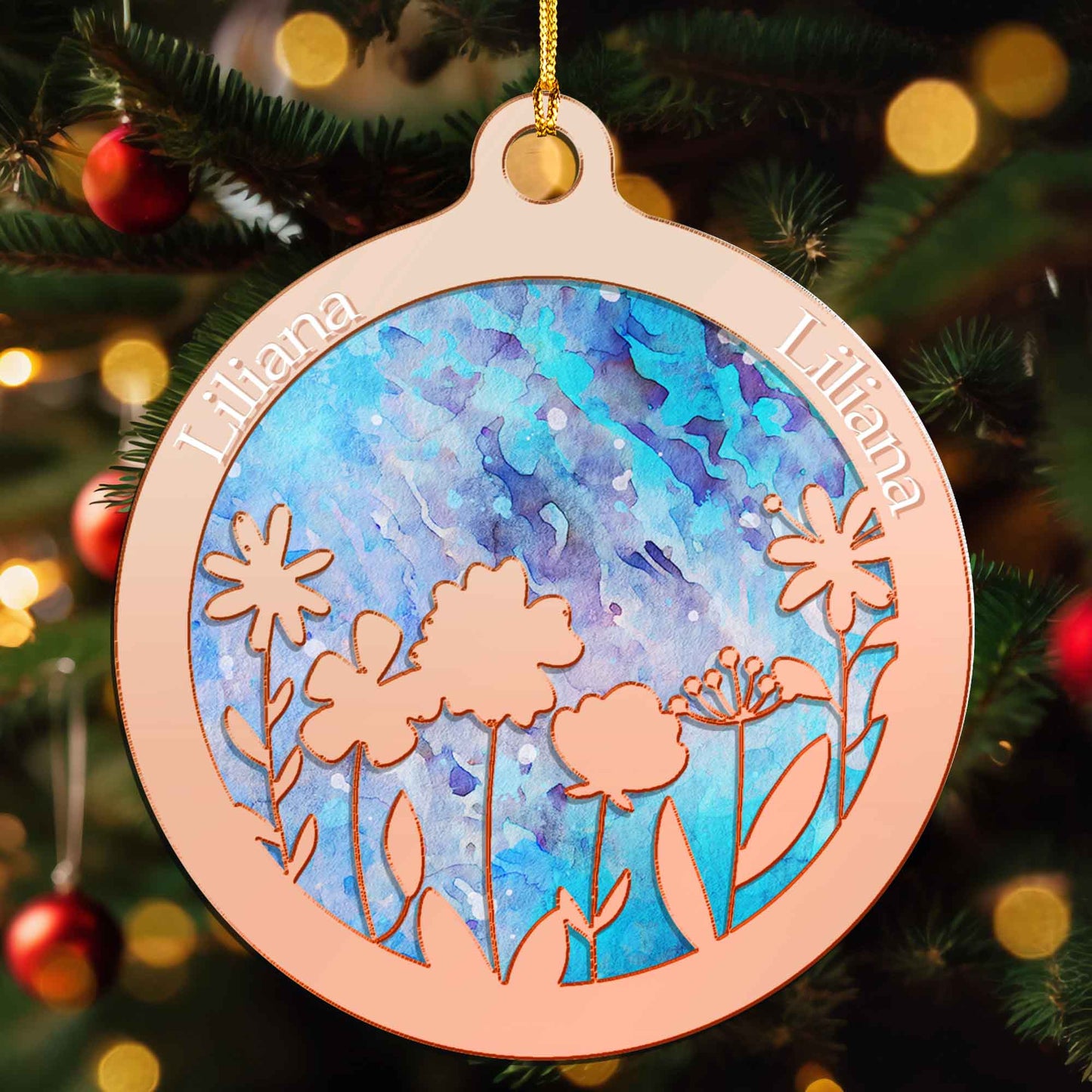 Personalized Mirrored  Acrylic Wild Flowers Ornament - Hanging Decoration