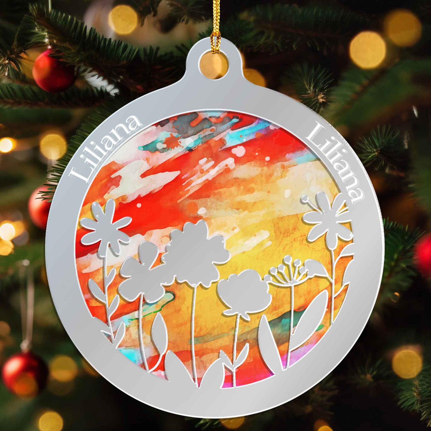 Personalized Mirrored  Acrylic Wild Flowers Ornament - Hanging Decoration