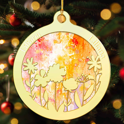 Personalized Mirrored  Acrylic Wild Flowers Ornament - Hanging Decoration