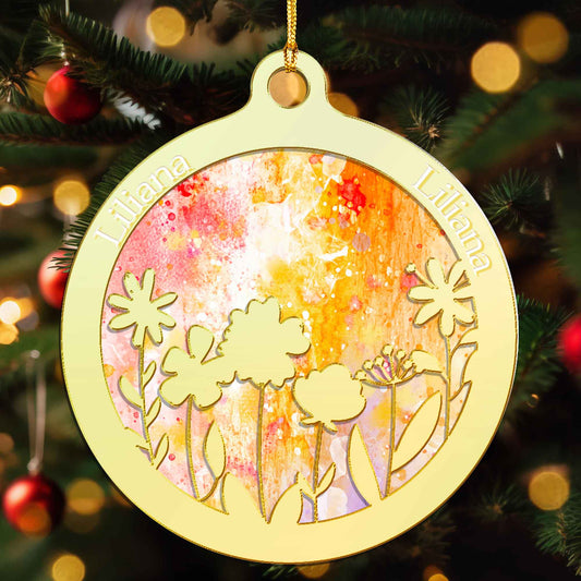 Personalized Mirrored  Acrylic Wild Flowers Ornament - Hanging Decoration