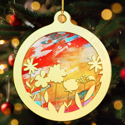 Personalized Mirrored  Acrylic Wild Flowers Ornament - Hanging Decoration