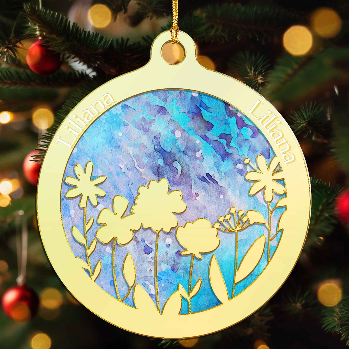 Personalized Mirrored  Acrylic Wild Flowers Ornament - Hanging Decoration