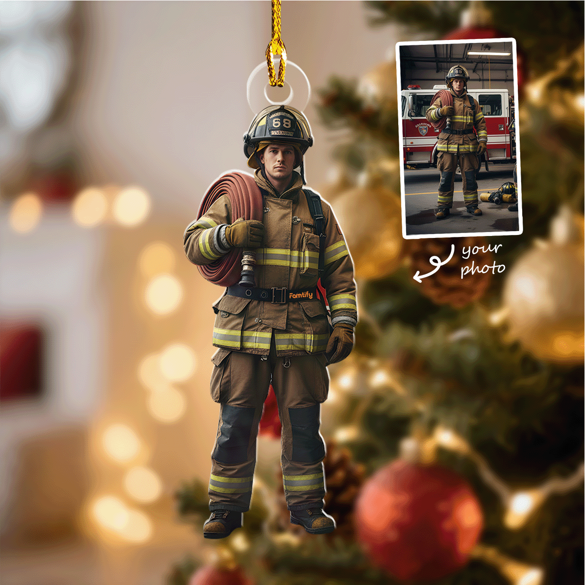Personalized Photo Acrylic Ornament For Firefighters