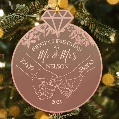 Personalized Mr & Mrs Mirrored Acrylic Ornament - First Christmas Married Keepsake