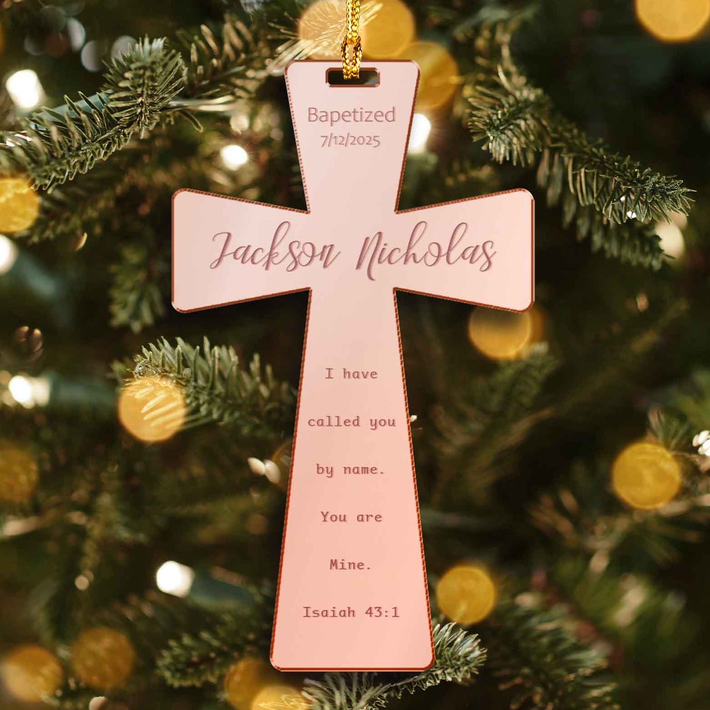 Personalized Mirrored Acrylic Cross Ornament Baptism Gift
