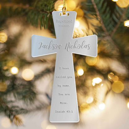 Personalized Mirrored Acrylic Cross Ornament Baptism Gift