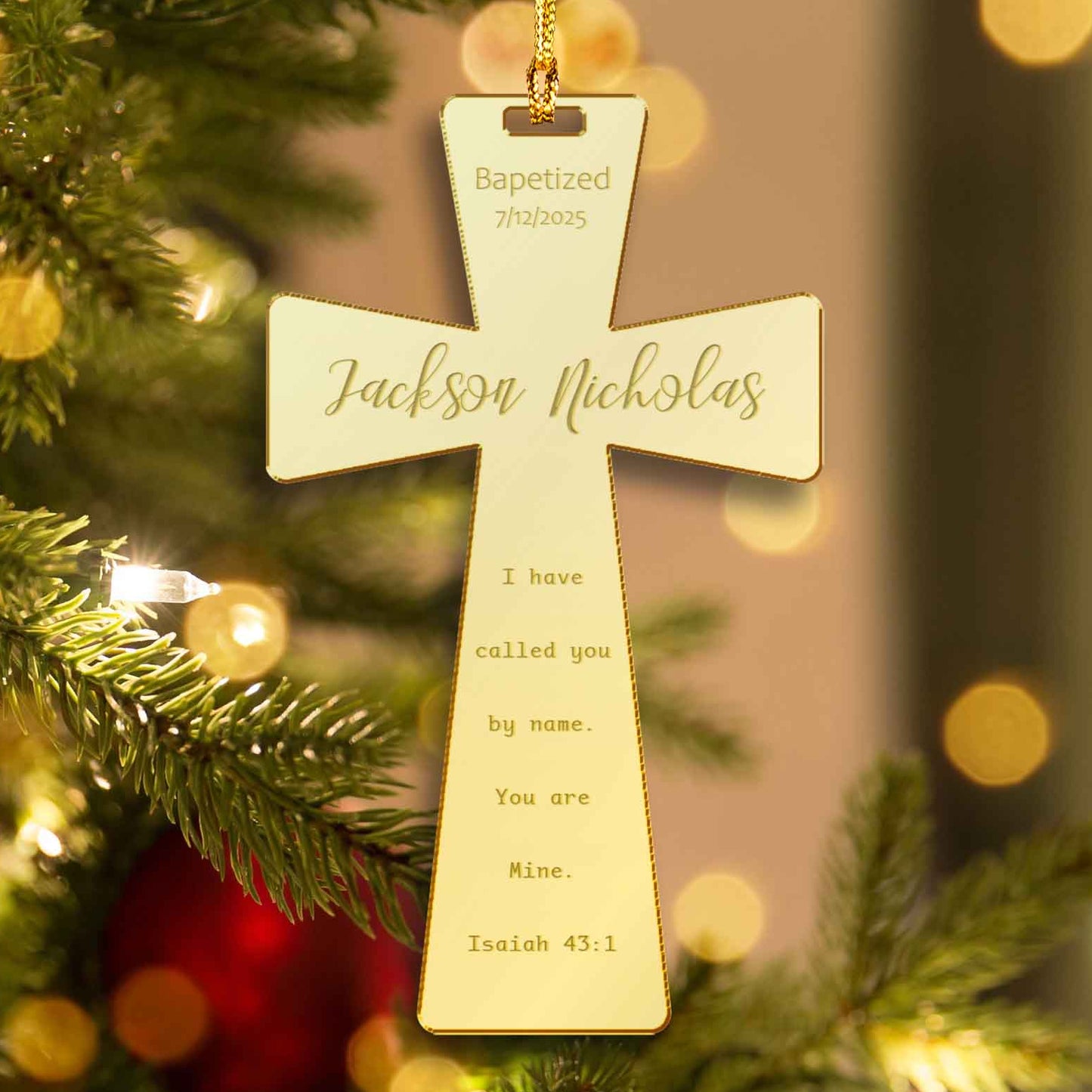 Personalized Mirrored Acrylic Cross Ornament Baptism Gift