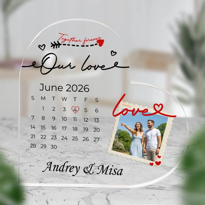 Our Love, Day by Day – Anniversary & Memory Gift for Couples – Personalized Photo Calendar Acrylic Plaque