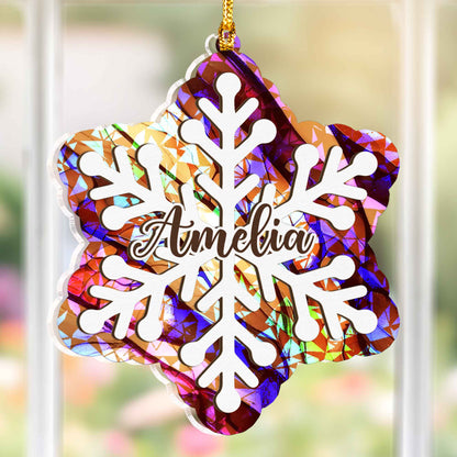 Personalized Snowflake Ornament - Layered Wood & Hologram Acrylic Christmas Tree Decor