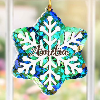 Personalized Snowflake Ornament - Layered Wood & Hologram Acrylic Christmas Tree Decor