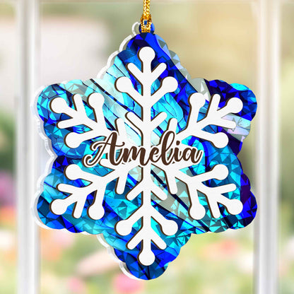 Personalized Snowflake Ornament - Layered Wood & Hologram Acrylic Christmas Tree Decor