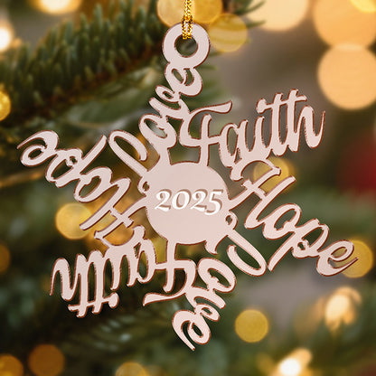 Personalized Snowflake "Love, Hope, Faith" Mirrored Acrylic Christmas Ornament
