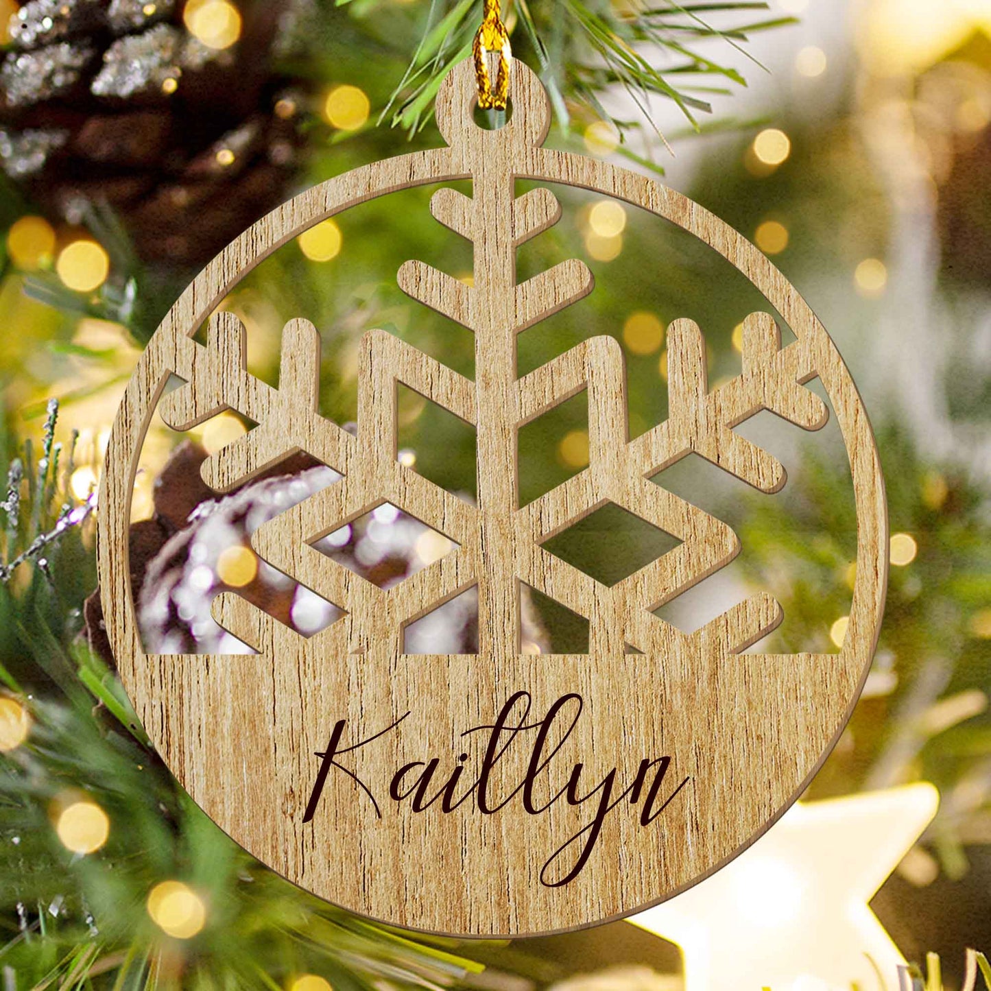 Personalized Snowflake Wood Ornament – Custom Name Christmas Tree Decoration