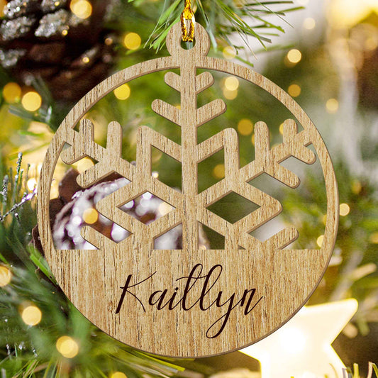 Personalized Snowflake Wood Ornament – Custom Name Christmas Tree Decoration