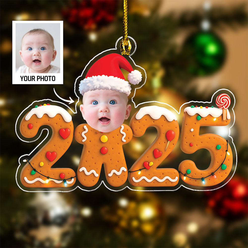 Funny Gingerbread Baby First Christmas - Custom Photo Acrylic Ornament