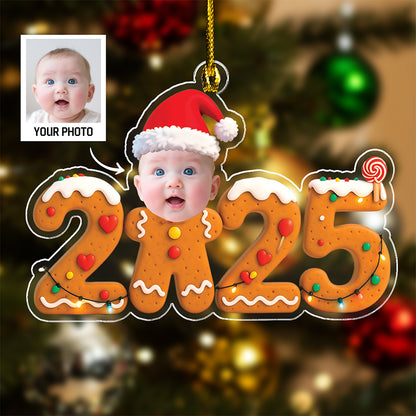 Funny Gingerbread Baby First Christmas - Custom Photo Acrylic Ornament
