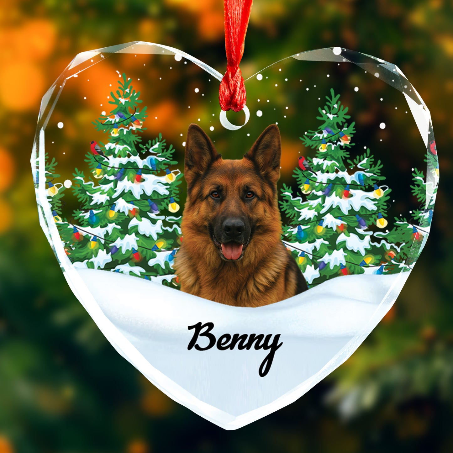Pet Memorial - Custom Photo Heart Shaped Glass Ornament