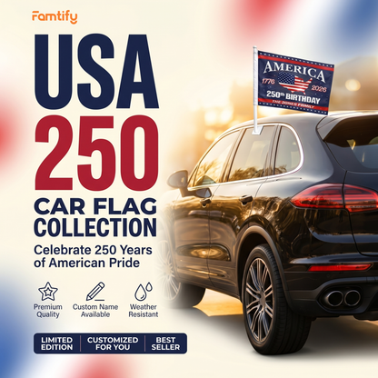 America 250th Birthday Car Flag – Personalized Patriotic USA Flag 1776–2026