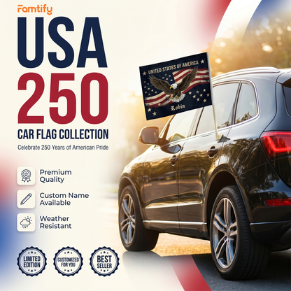 Personalized United States of America Eagle Car Flag – Custom Name Patriotic USA Flag