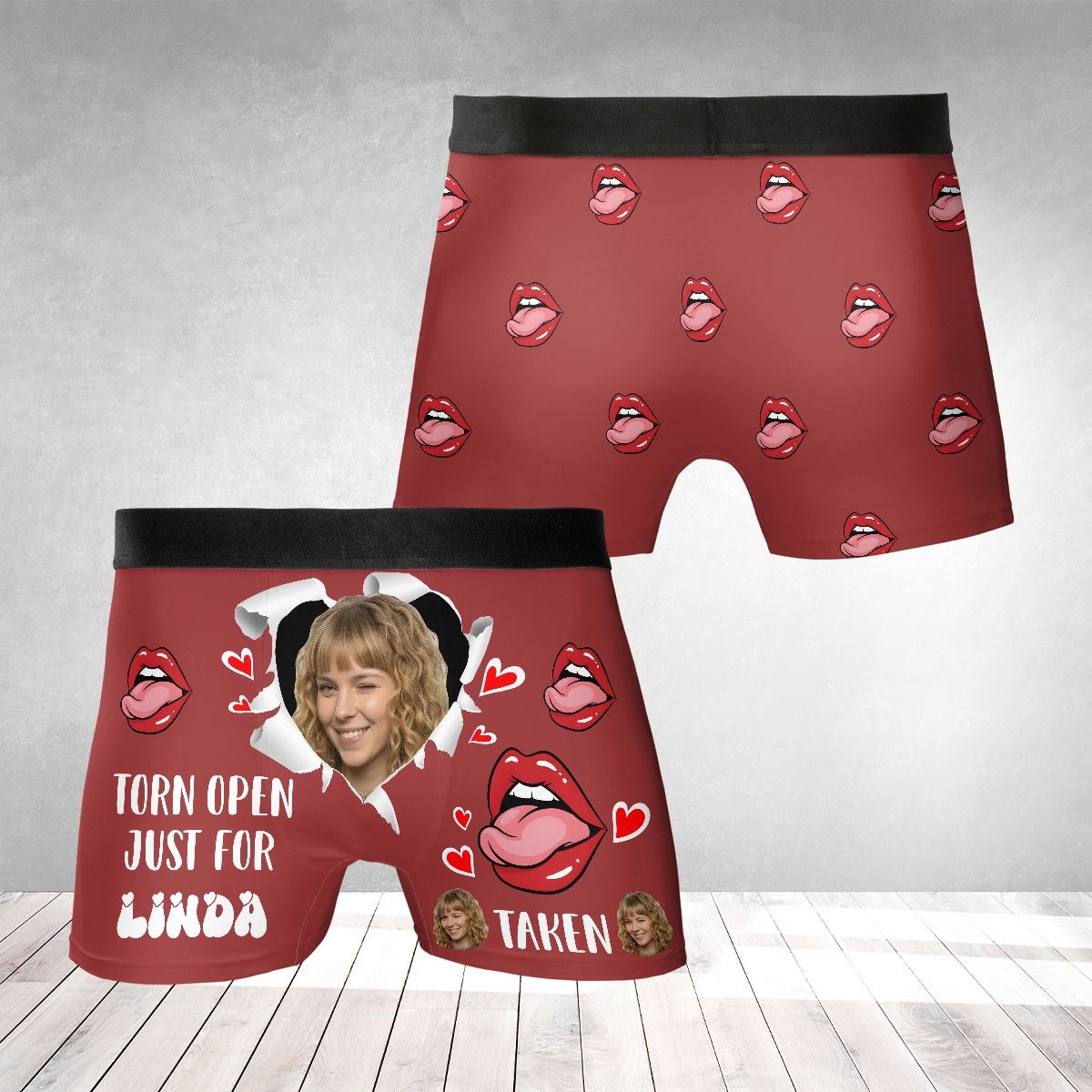 Torn Open Just for You – Playful Funny Gift for Husband or Boyfriend – Personalized Photo Men’s Boxer Briefs