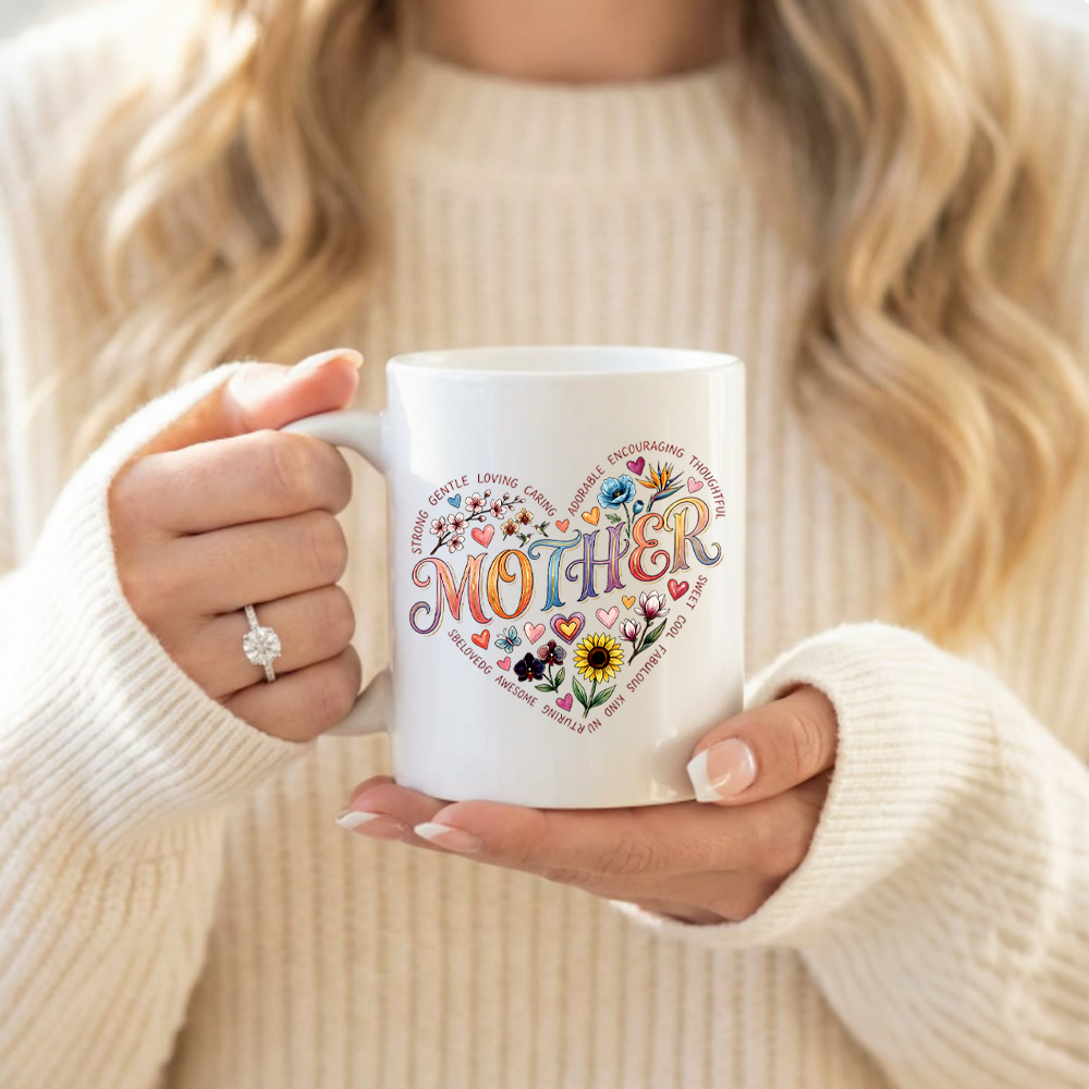 Retro Style Heart Message Mom Mug – Personalized Mother’s Day Gift for Mom – Cute Family Keepsake Coffee Mug