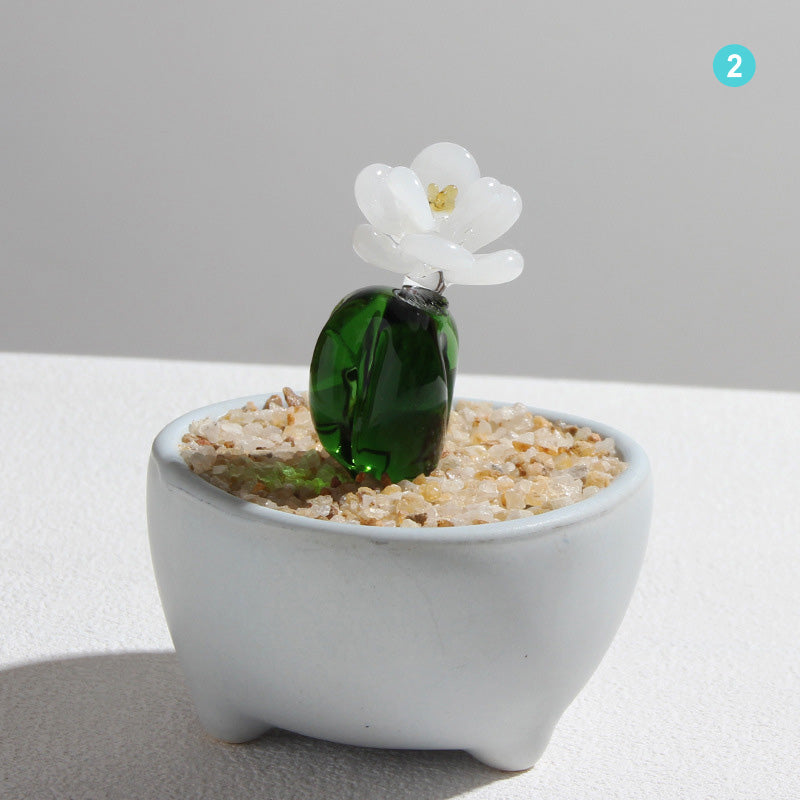 Personalized Cactus Flower Glass Pot – Custom Desert Floral Planter Gift