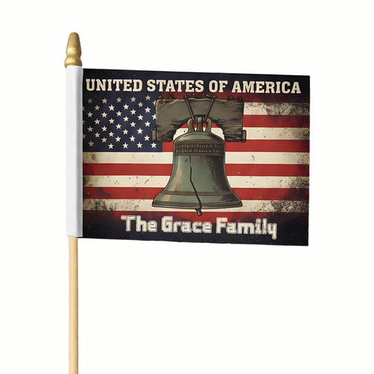 Personalized Liberty Bell Handheld Flag – Patriotic Flag with Custom Family Name