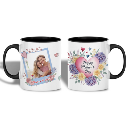 Happy Mother’s Day – Heartfelt Photo Gift for Mom – Personalized Floral Photo Mug