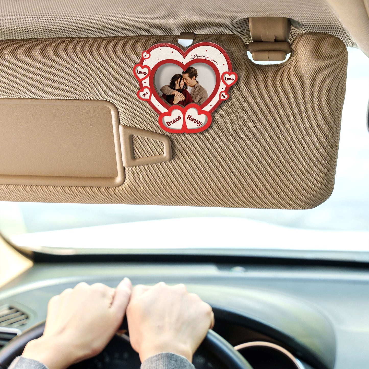 The Year I Found My Piece – Anniversary Car Gift for Couples – Personalized Heart-Shape Photo 2-Layer Wooden Car Clip