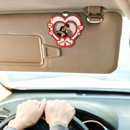 The Year I Found My Piece – Anniversary Car Gift for Couples – Personalized Heart-Shape Photo 2-Layer Wooden Car Clip