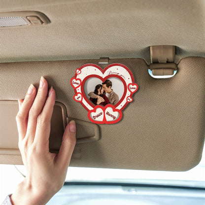The Year I Found My Piece – Anniversary Car Gift for Couples – Personalized Heart-Shape Photo 2-Layer Wooden Car Clip