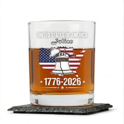 USA 250 Strong Flag American States Patriotic Whiskey Glass