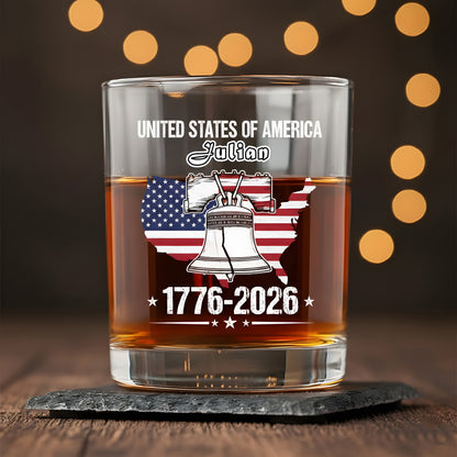 USA 250 Strong Flag American States Patriotic Whiskey Glass