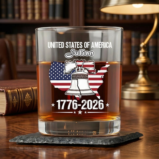 USA 250 Strong Flag American States Patriotic Whiskey Glass