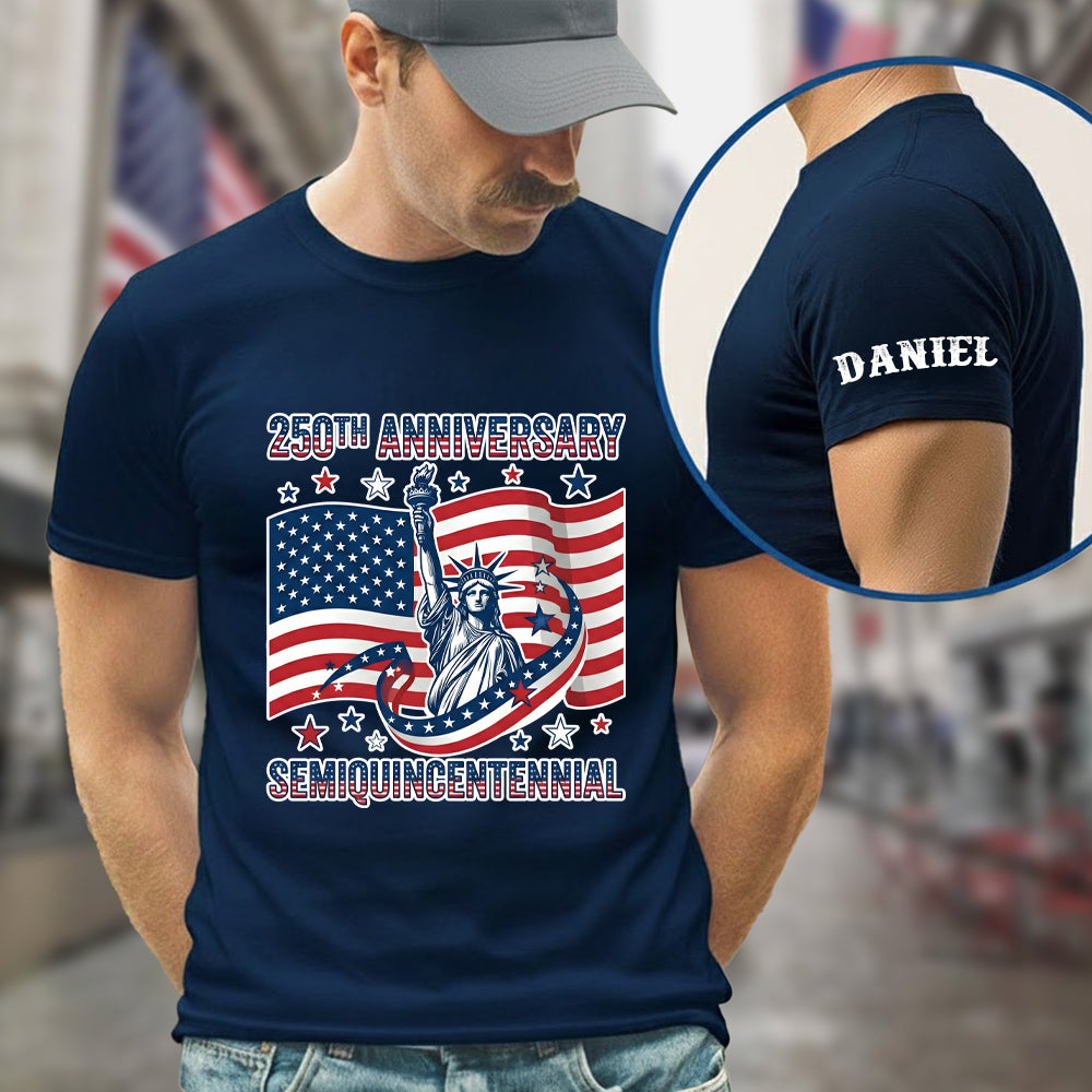 USA 250 Years of Freedom Sleeve Tee Shirt  Semiquincentennial Patriotic Tee