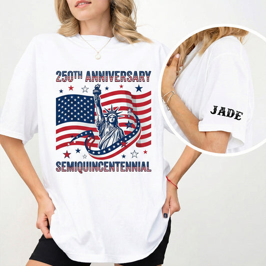 USA 250 Years of Freedom Sleeve Tee Shirt Semiquincentennial Patriotic Tee