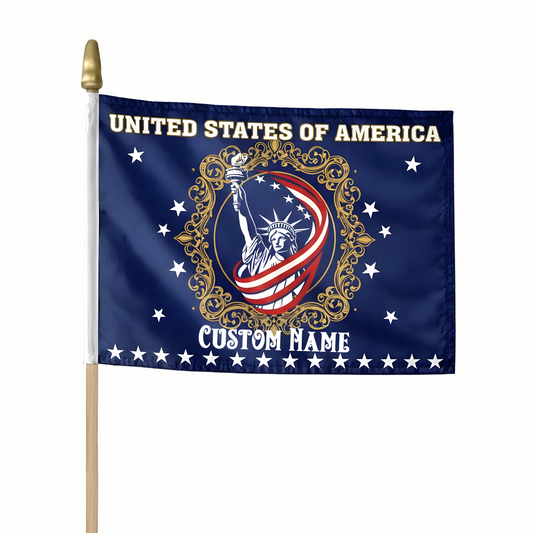 Personalized United States of America Handheld Flag – Patriotic Statue of Liberty USA Flag