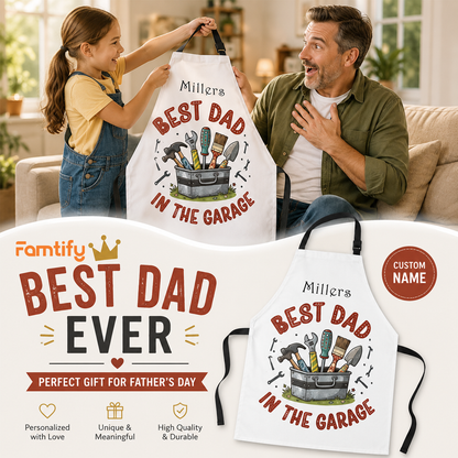 Best Dad in the Garage Apron – Funny BBQ & Workshop Gift for Dad